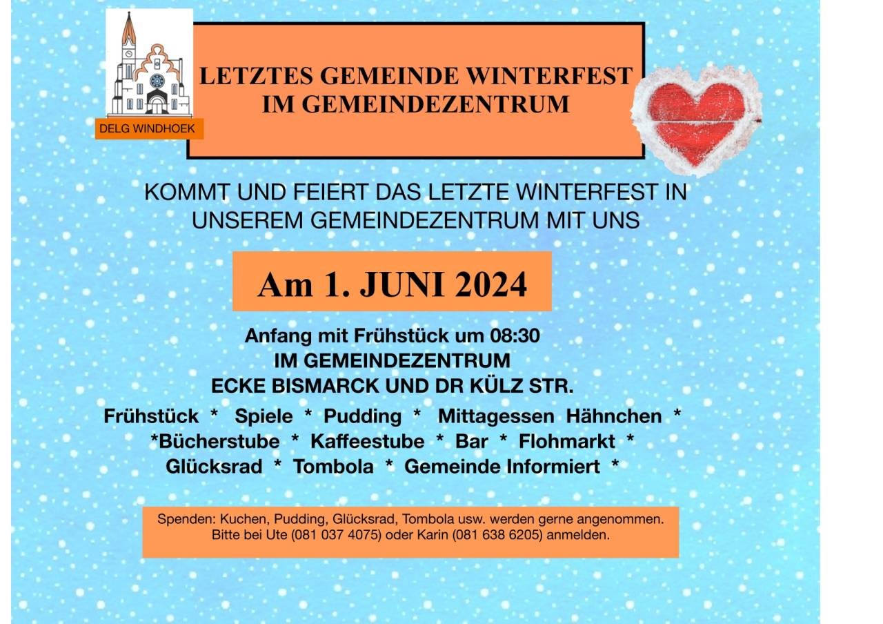 Herzliche Einladung zum Letzten Winterfest im Gemeindezentrum am 1. Juni 2024